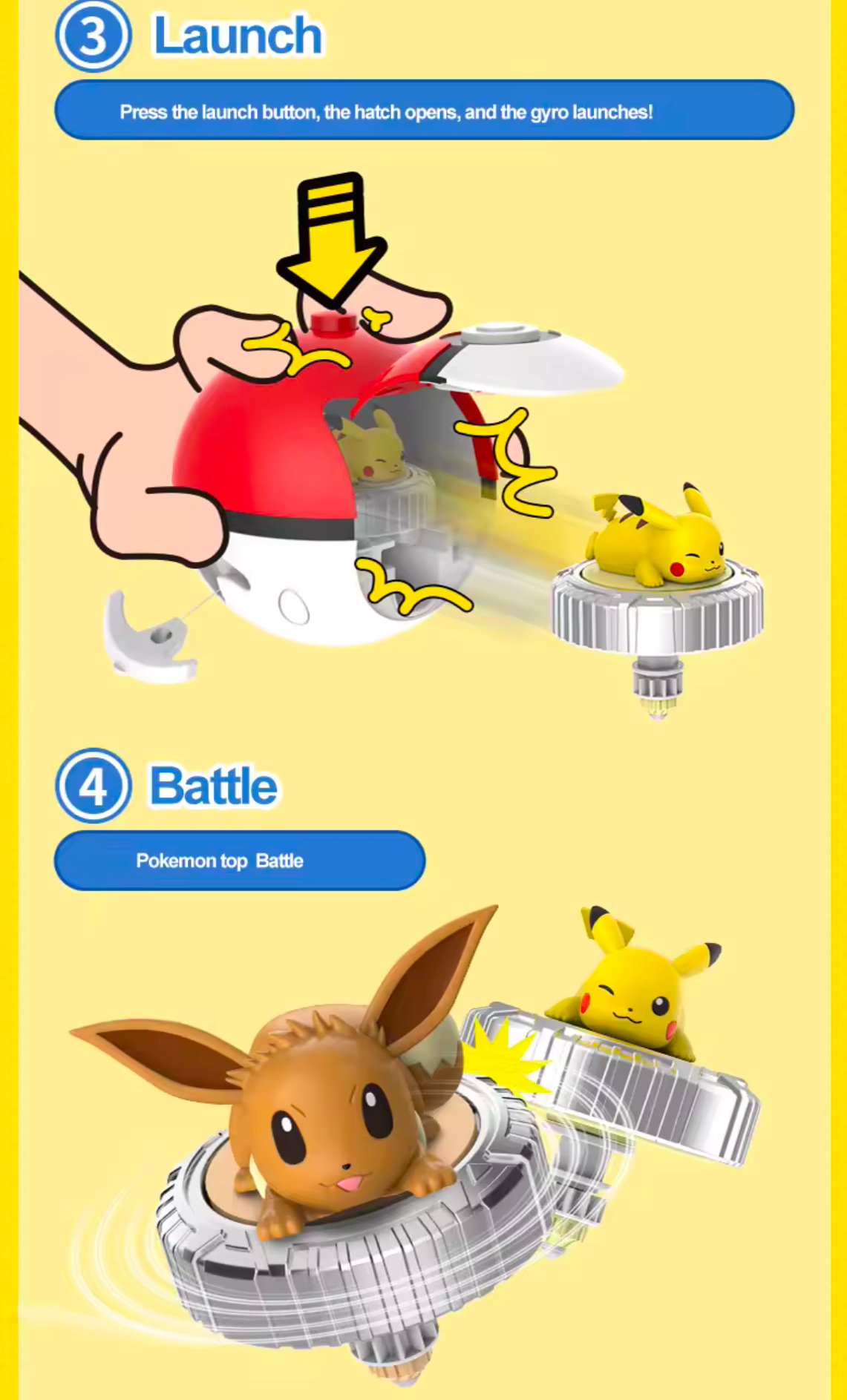 Pokémon Launcher Set Including Yellow Battle Arena Pikachu & Eevee Launchers