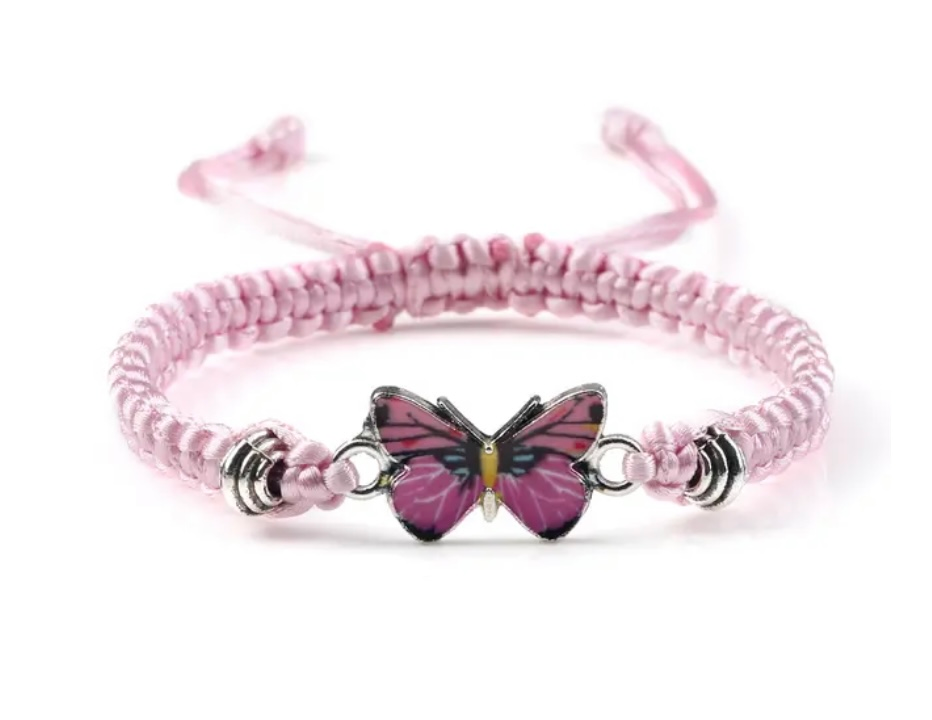 Adjustable Pink & Pink Butterfly Bracelet