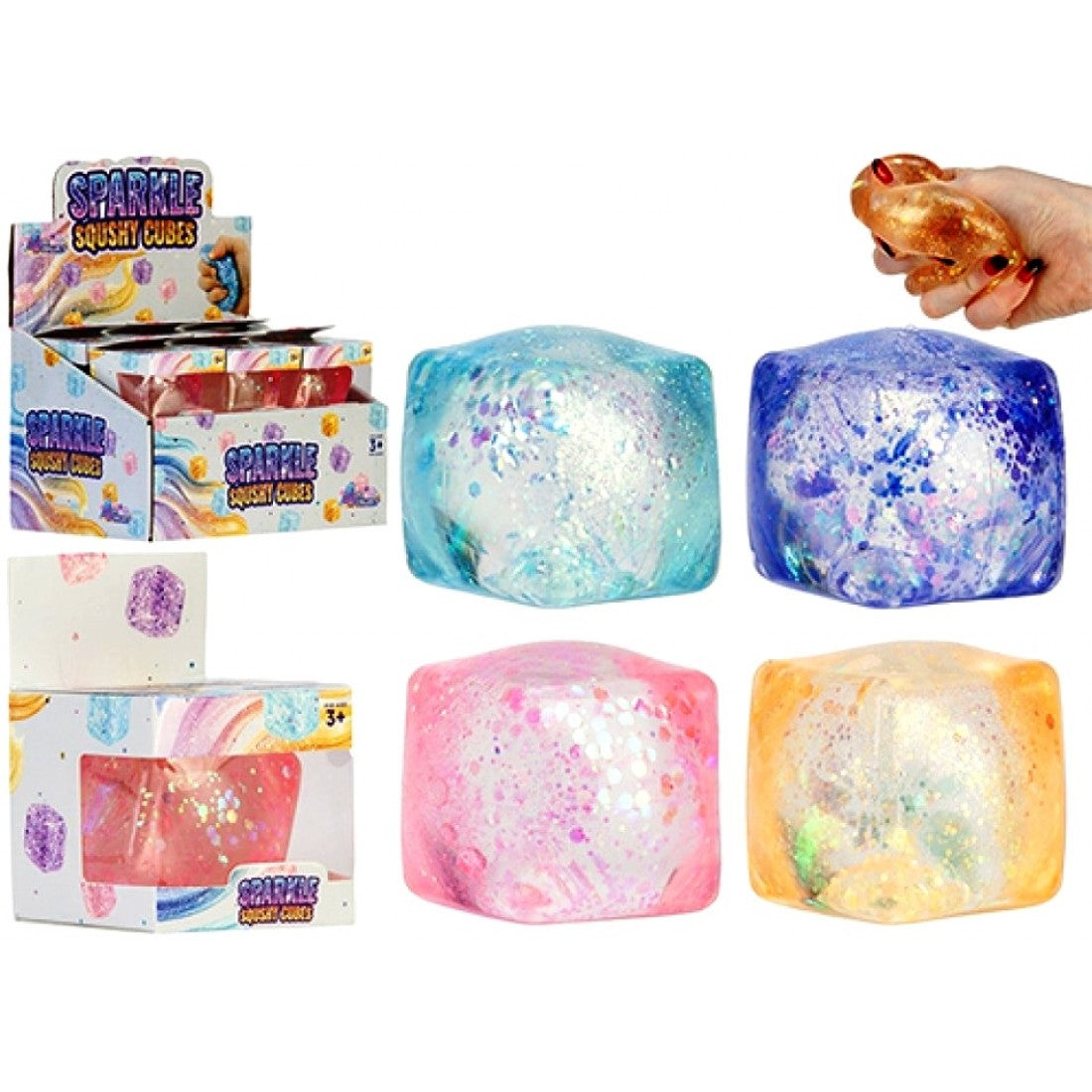 Sparkle Squishy Cubes Super Stretchy Glitter 5cm Sensory Fidget Toy