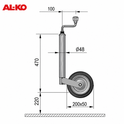 AL-KO Plastic Jockey Wheel Assembly 48mm 150Kg 200 x50cm