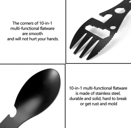 10 In 1 Utensil Set Including Fork Spoon Knife Bottle Opener & More