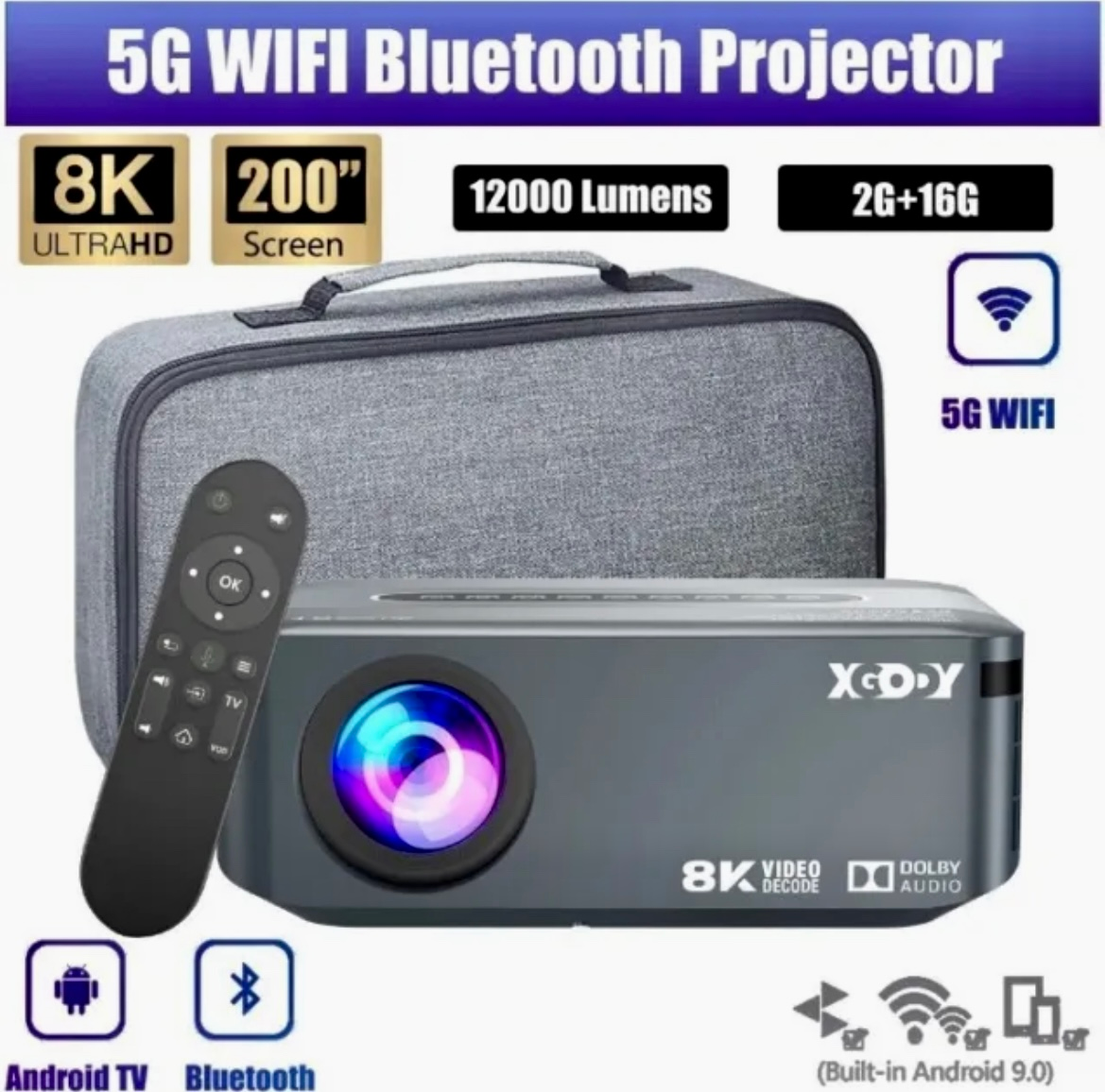 8K UHD Projector Smart 5G WiFi Bluetooth 4K Android Beamer Home Theater Movie UK