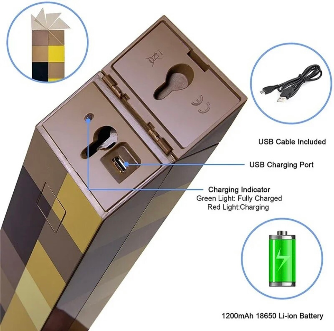 Minecraft Rechargeable Handheld & Wall Mounting Torch Lamp