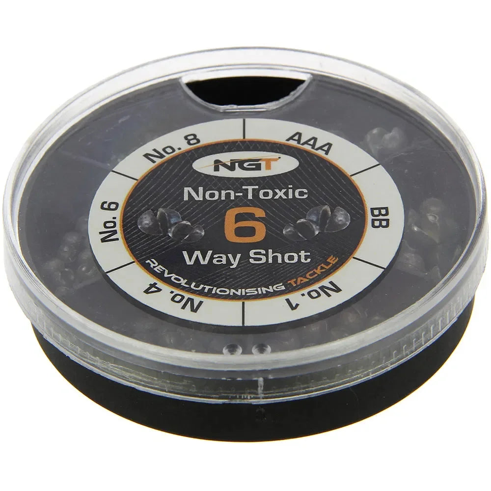 NGT 6 Way Non-Toxic Split Shot Dispenser Sizes No.8 - AAA Float Fishing Weights