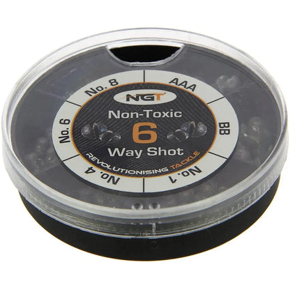 NGT 6 Way Non-Toxic Split Shot Dispenser Sizes No.8 - AAA Float Fishing Weights