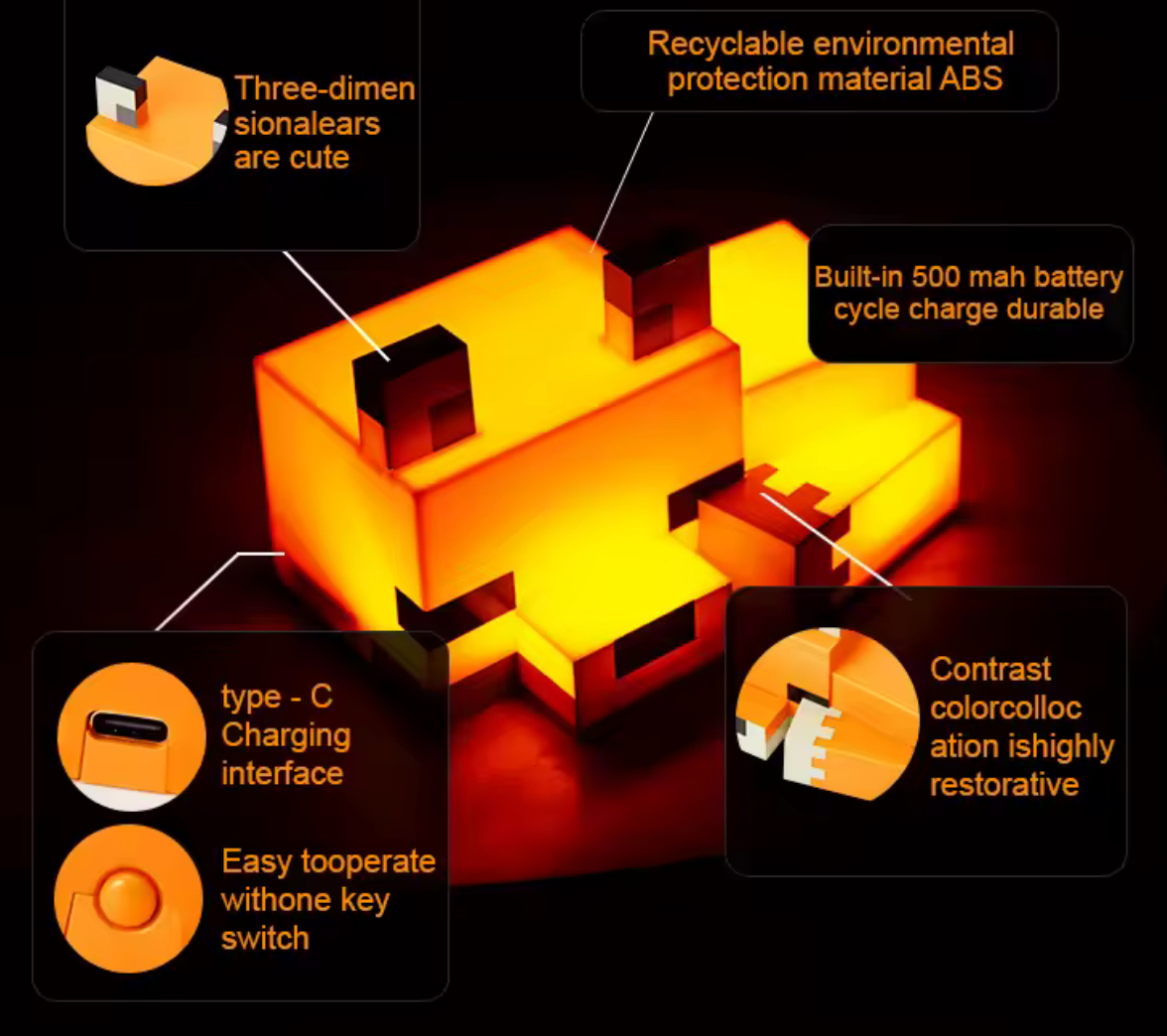 Minecraft Baby Fox Rechargeable Glow Night Light