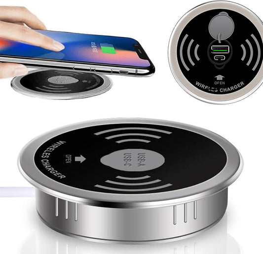Desktop Embedded Pop Up Fast Wireless Charger With USB C Port