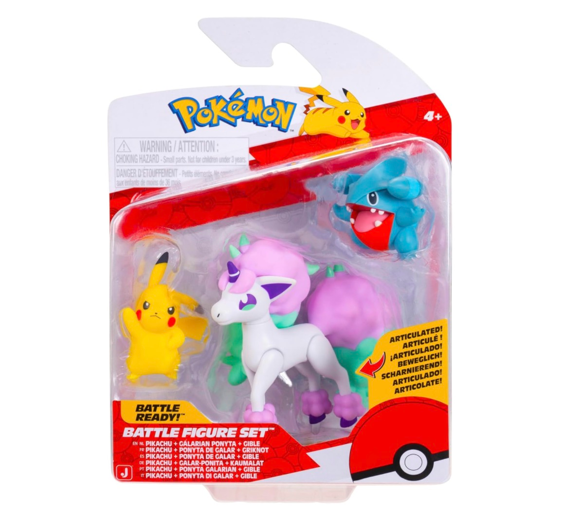 Pokémon Battle Figures Pikachu + Galarian Ponyta + Gible