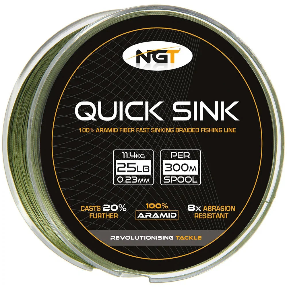 NGT Quick Sink Braid 25lb 300m Moss Green 0.23mm Fast Sinking Fishing Line