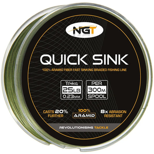 NGT Quick Sink Braid 25lb 300m Moss Green 0.23mm Fast Sinking Fishing Line