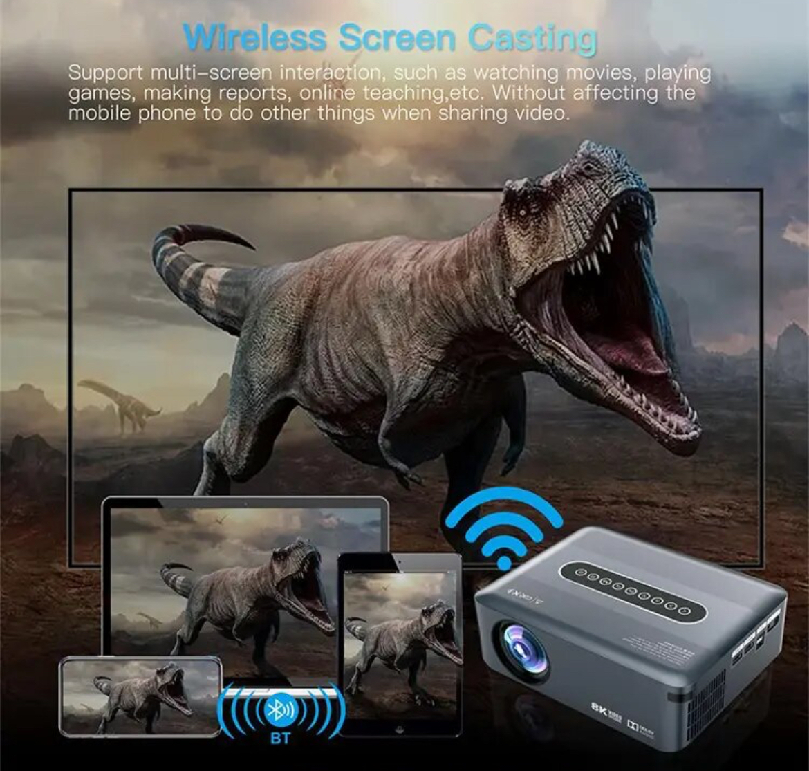 8K UHD Projector Smart 5G WiFi Bluetooth 4K Android Beamer Home Theater Movie UK