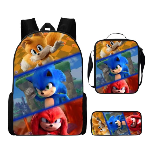 Sonic Kids Backpack Pencil Case Lunch Bag Set Sonic Tails & Knuckles Design