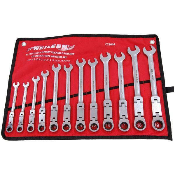 Neilsen Ratchet Combination Wrench Set Flexi 12 Piece Deep Offset CT5644