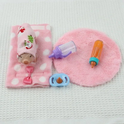 Silicone White Haired Spotted Crouching Piglet