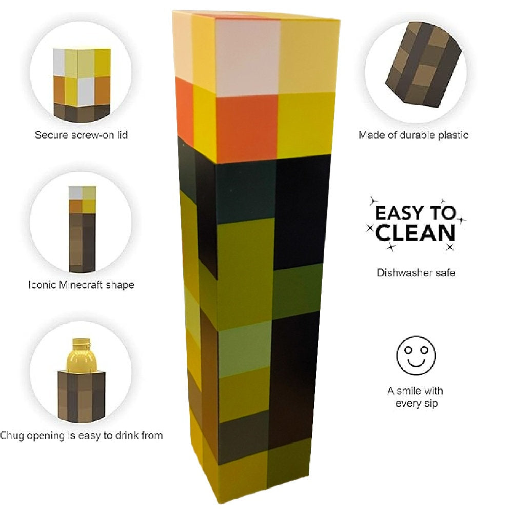 Minecraft Torch Shaped Drinking Bottle 650ml Capacity