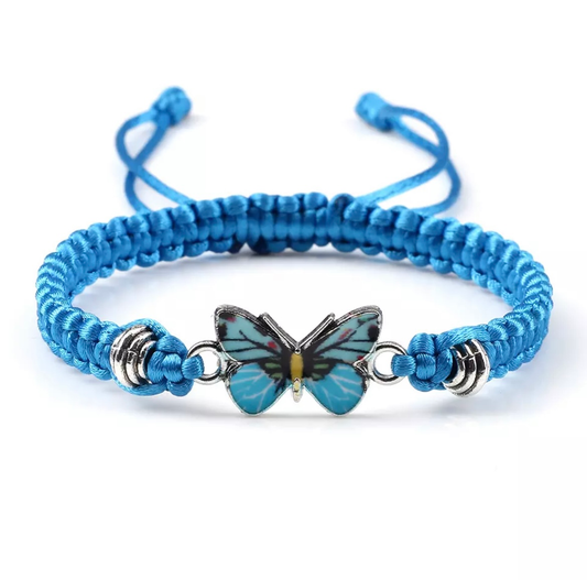 Adjustable Blue & Blue Butterfly Bracelet
