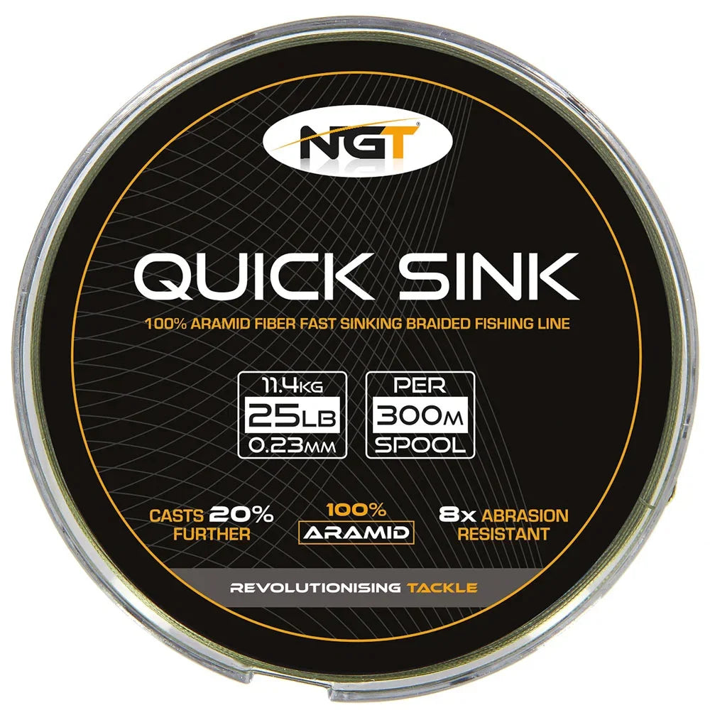 NGT Quick Sink Braid 25lb 300m Moss Green 0.23mm Fast Sinking Fishing Line
