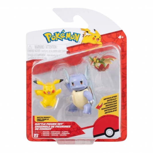 Pokémon Battle Figures Pikachu + Wartortle + Flapple