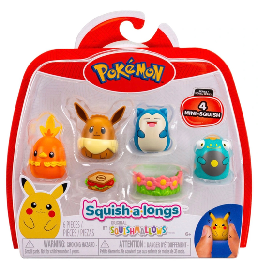 Pokémon Squishalong 4 Pack Including Bellibolt, Eevee, Snorlax & Torchic