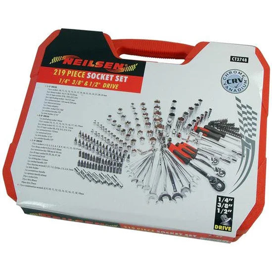 Neilsen 219 Piece Socket Set 1/4" 3/8" 1/2" Drive Ratchet Spanner Kit CT3748