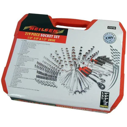 Neilsen 219 Piece Socket Set 1/4" 3/8" 1/2" Drive Ratchet Spanner Kit CT3748