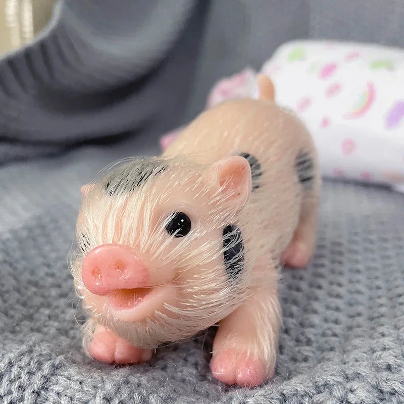Silicone White Haired Spotted Playful Piglet