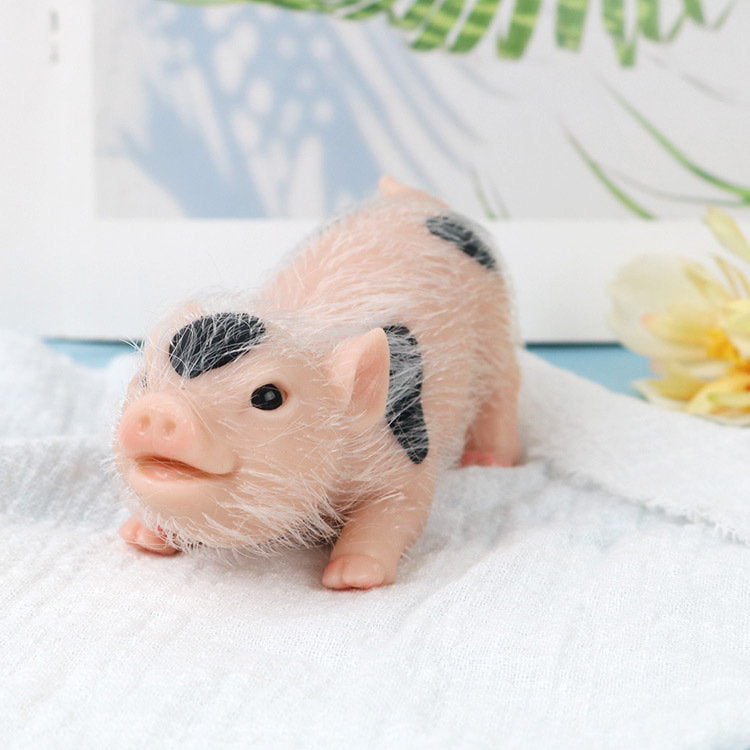 Silicone White Haired Spotted Crouching Piglet
