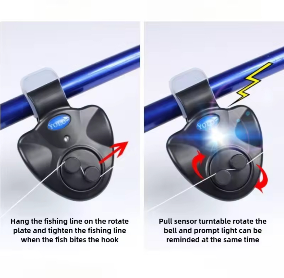Fishing Bite Alarm With LED Indicator Battery Powered Clip On Rod