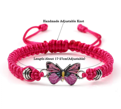 Adjustable Red & Pink Butterfly Bracelet