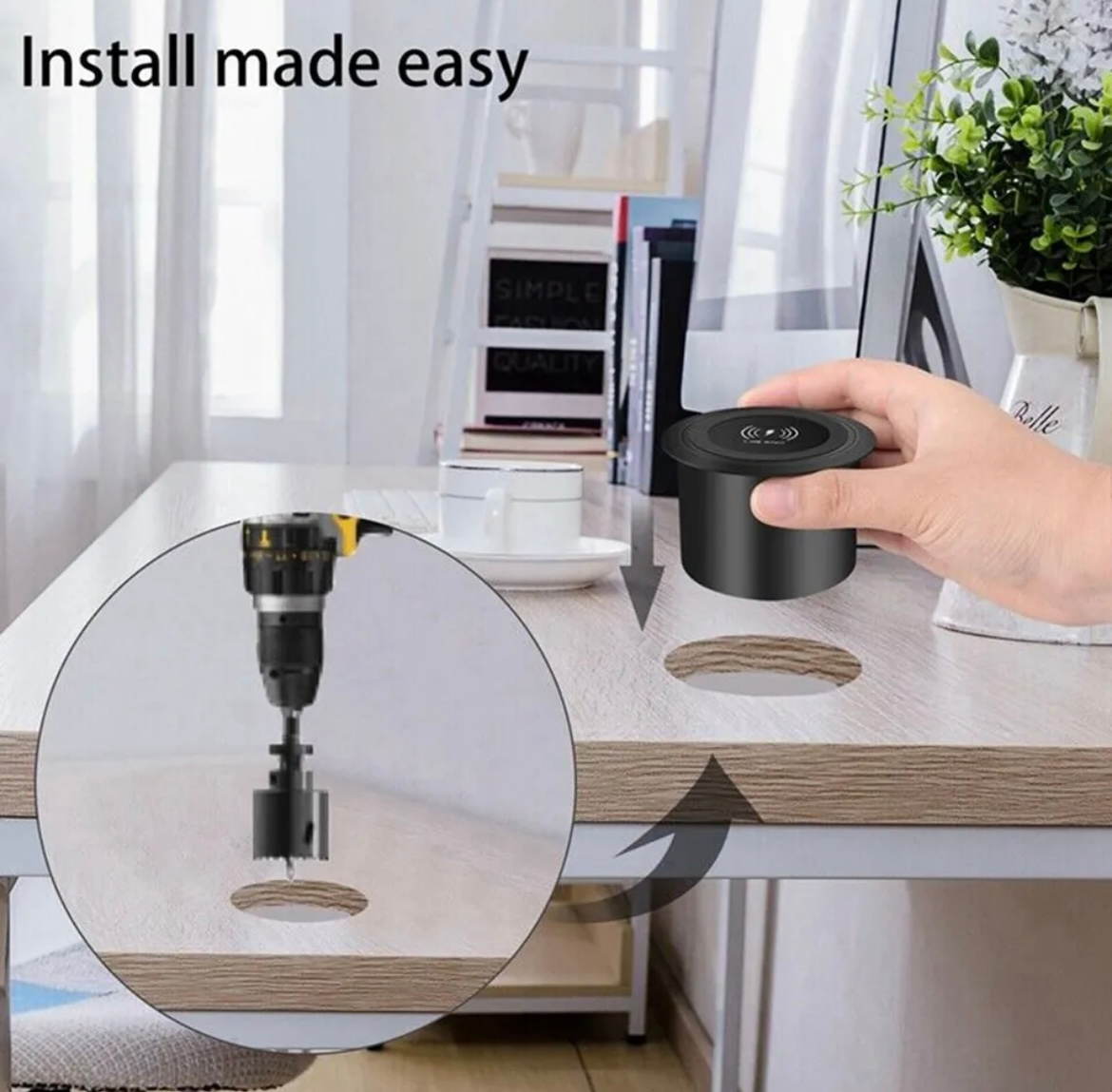 Desktop Embedded Pop Up Fast Wireless Charger With USB Ports Built In