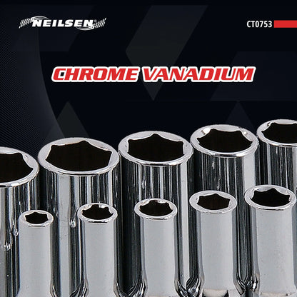Neilsen 11 Piece Chrome 1/4" Drive Deep Socket Set 4 - 13mm With Rail CT0753