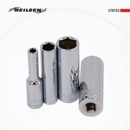 Neilsen 11 Piece Chrome 1/4" Drive Deep Socket Set 4 - 13mm With Rail CT0753