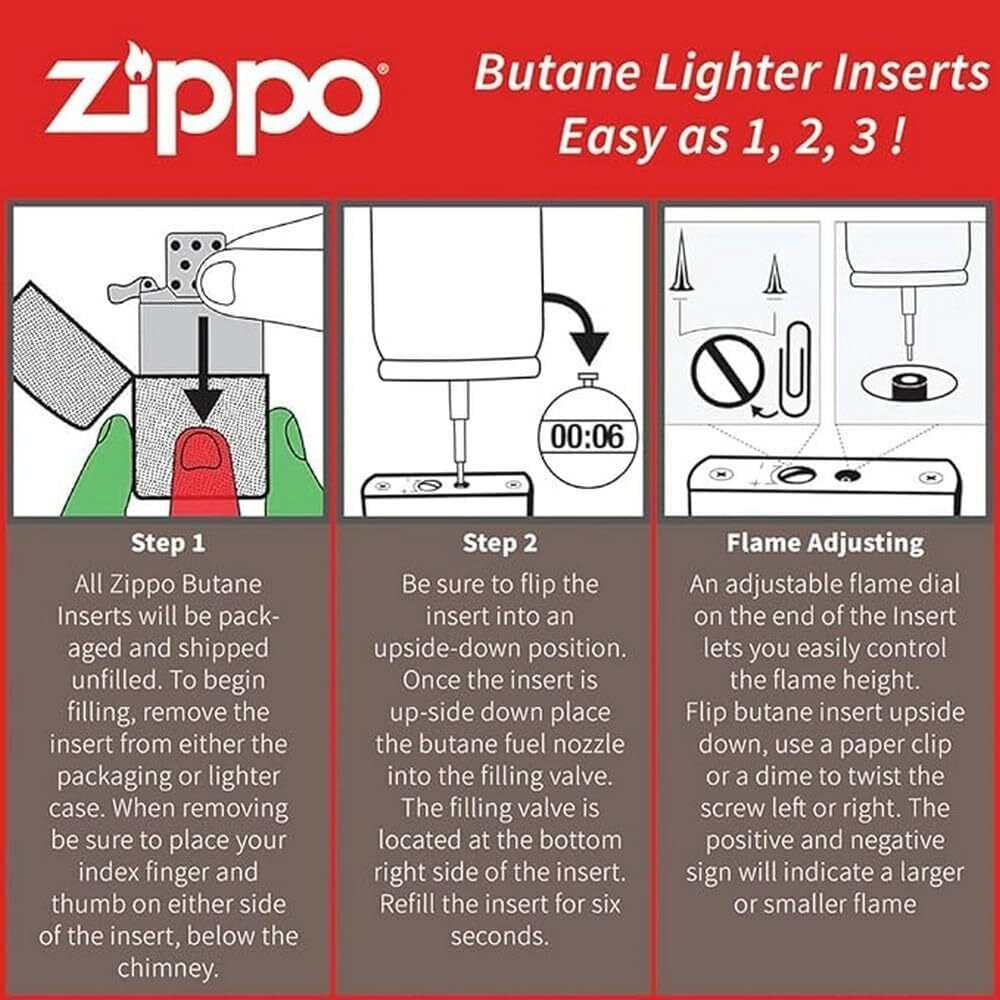 Zippo Regular Black Butane Refillable Single Torch Lighter Insert