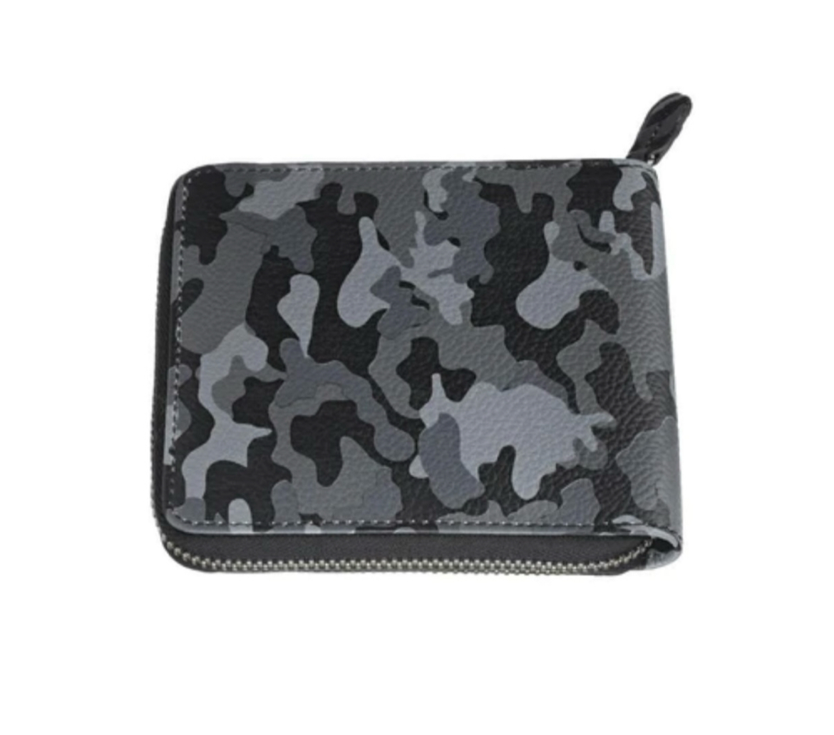 Zippo Grey Camo Leather Zipper Wallet Coin Pouch