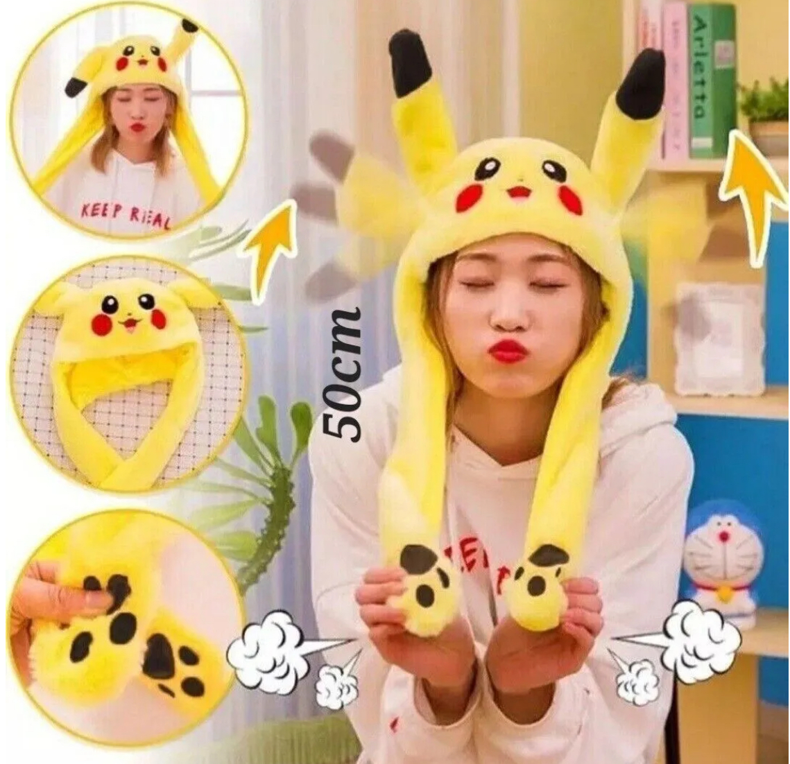 Bunny Hat Light Up Cute Plush Pikachu Hat Moving Ears With Colorful Led