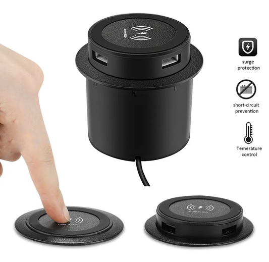 Desktop Embedded Pop Up Fast Wireless Charger With USB Ports Built In