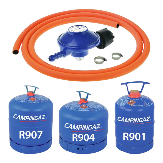 Camping Gas Regulator Kit With 2m Gas Hose & x2 Jubilee Clips