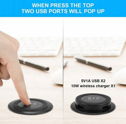Desktop Embedded Pop Up Fast Wireless Charger With USB Ports Built In