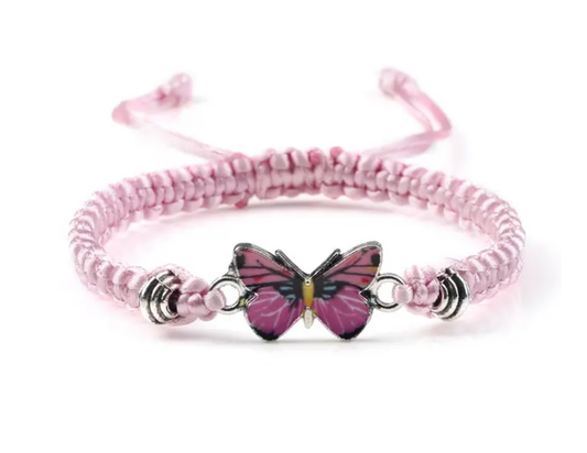 Adjustable Pink & Pink Butterfly Bracelet