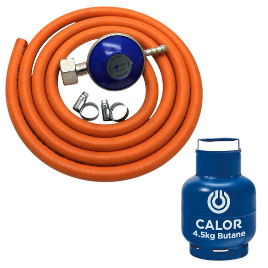Butane Regulator Kit With 2m Gas Hose & x2 Jubilee Clips
