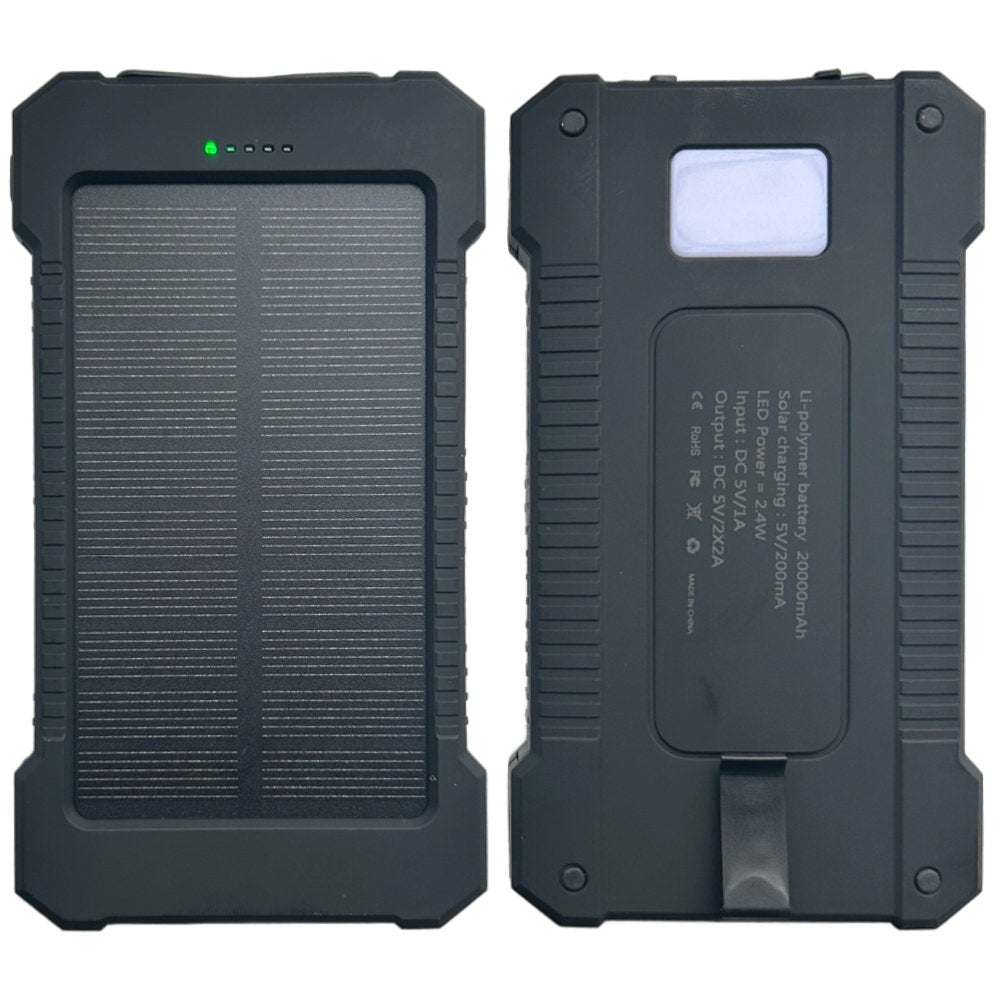 Fast Charging 20000 mAh Solar Power Bank with Dual USB Ports & Flashlights
