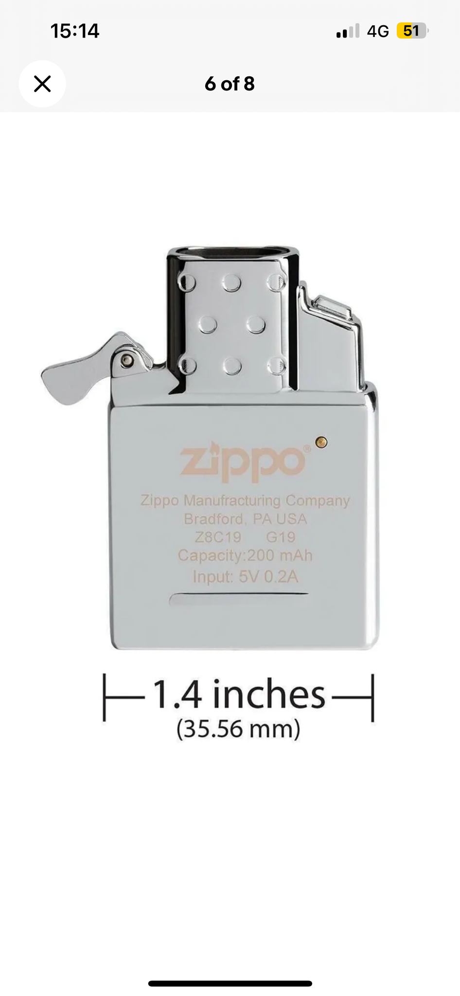 Zippo ARC Lighter Insert Rechargeable For Regular Zippo Lighters