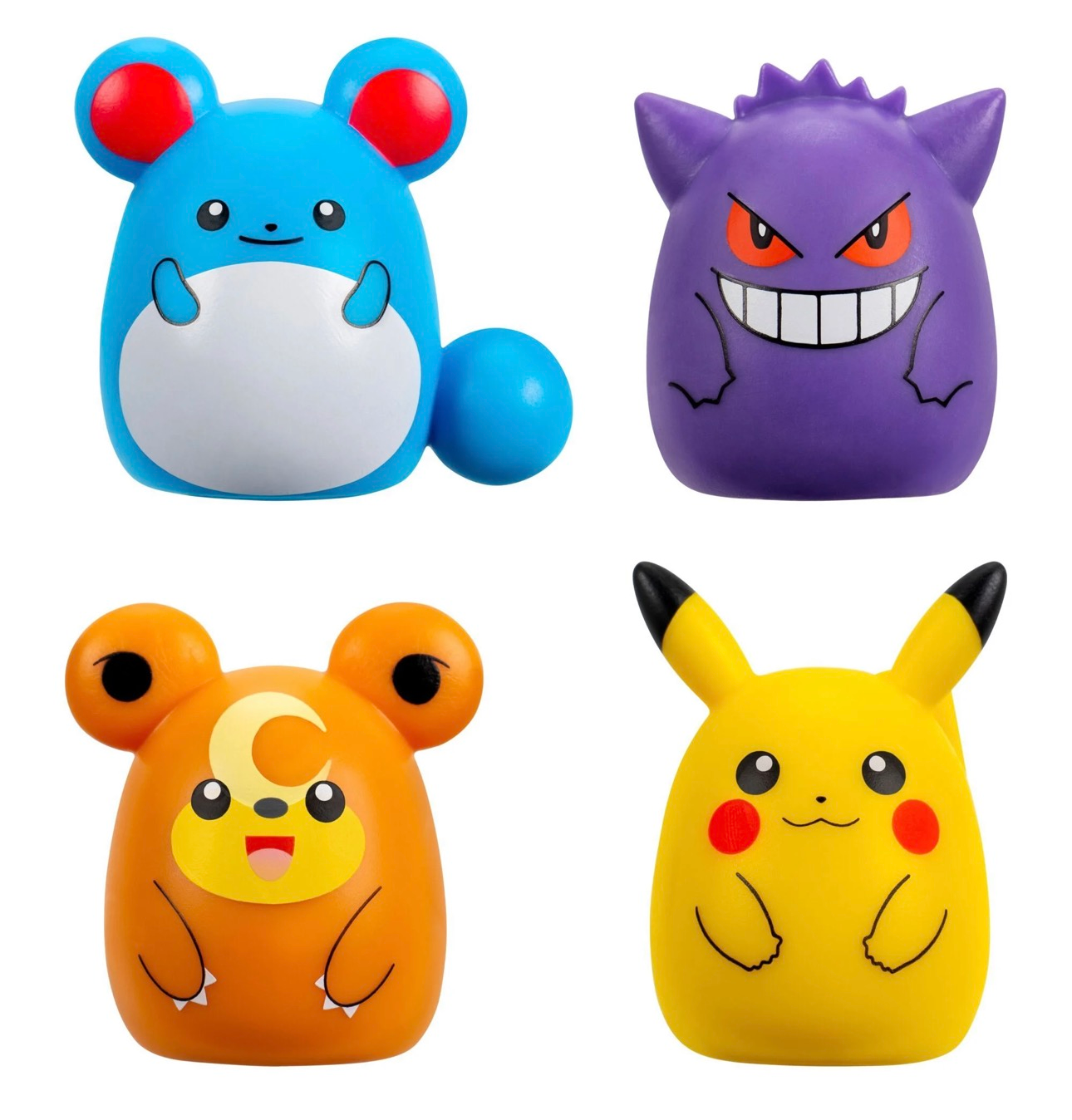 Pokémon Squishalong 4 Pack Including Gengar, Pikachu, Marill, & Teddiursa