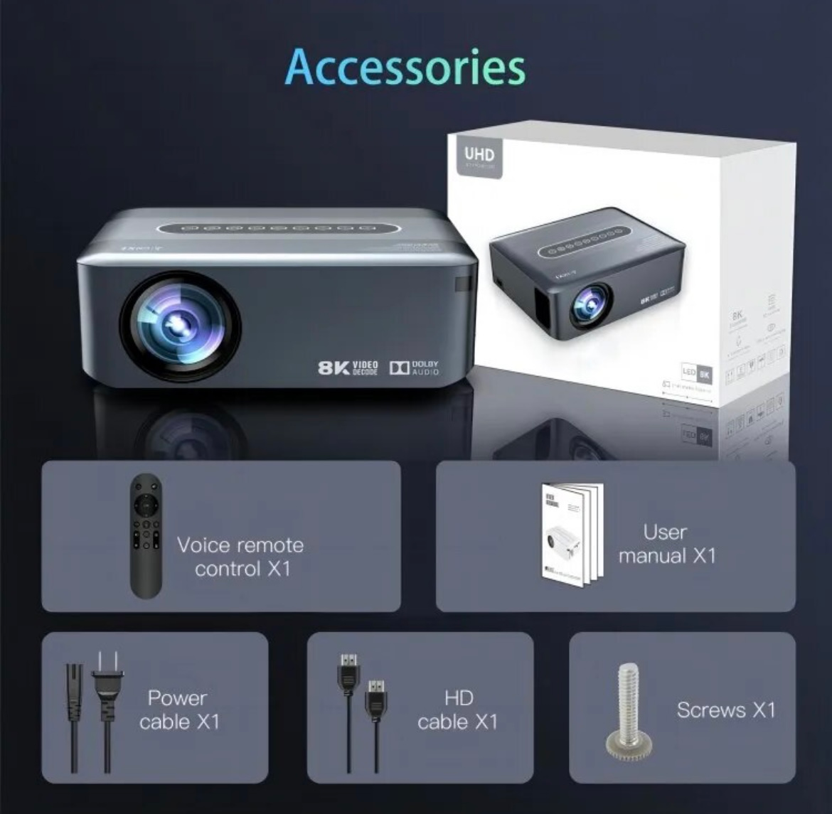 8K UHD Projector Smart 5G WiFi Bluetooth 4K Android Beamer Home Theater Movie UK