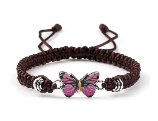 Adjustable Brown & Pink Butterfly Bracelet