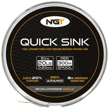 NGT Quick Sink Braid 20lb 300m Moss Green 0.20mm Fast Sinking Fishing Line