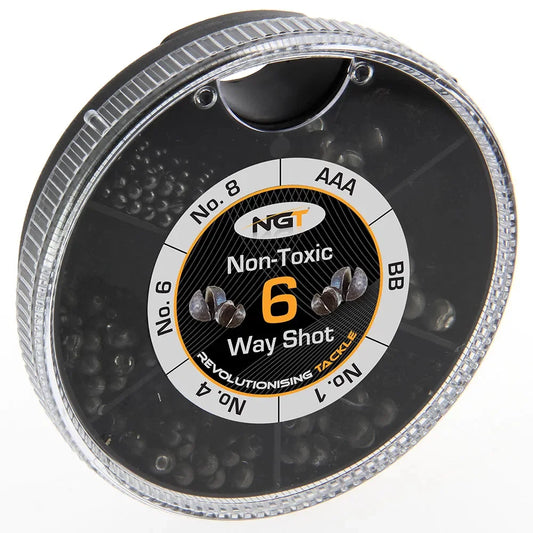 NGT 6 Way Non-Toxic Split Shot Dispenser Sizes No.8 - AAA Float Fishing Weights