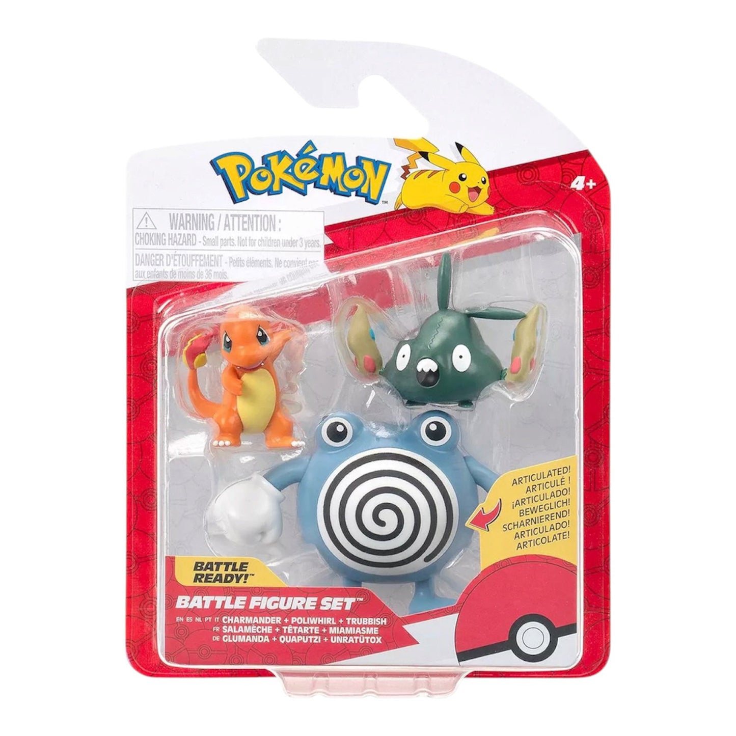 Pokémon Battle Figures Charmander + Poliwhirl + Trubbish