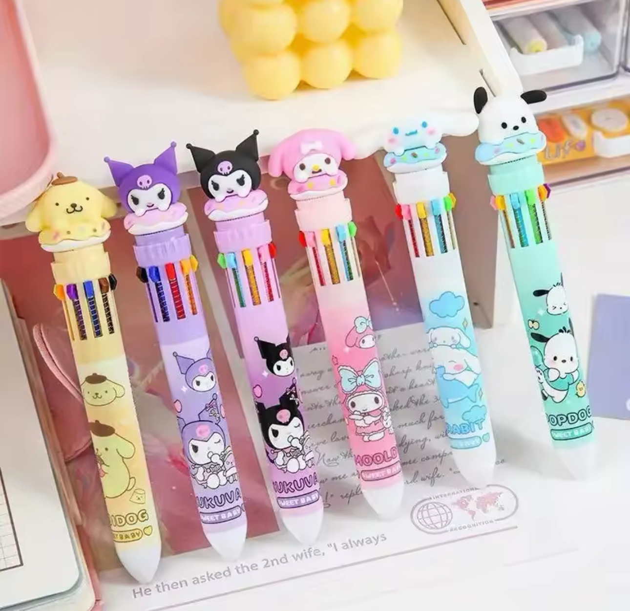 Sanrio Cartoon Multi Coloured Ballpoint Pen With 10 Colour Options