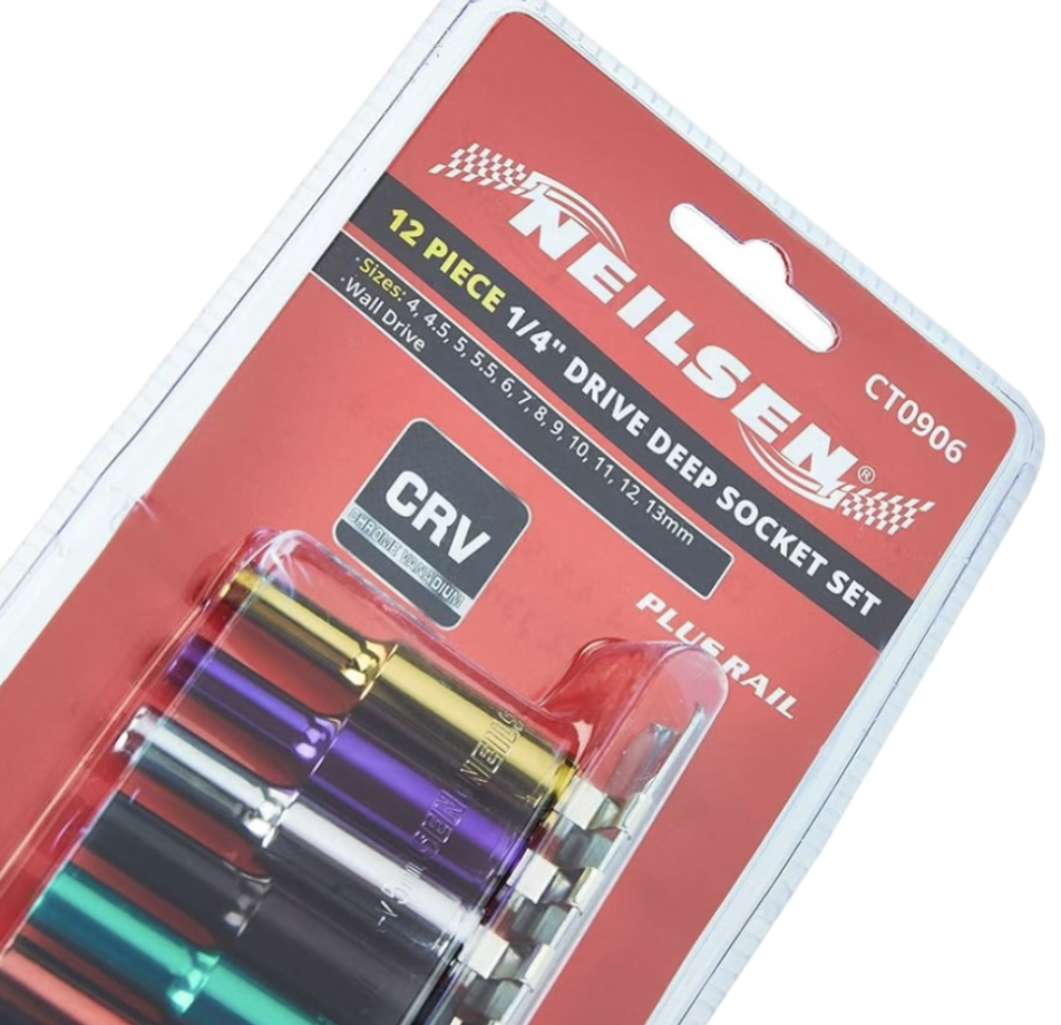 Neilsen 12 Piece Multicoloured 1/4" Drive Deep Socket Set 4 - 13mm CT0906